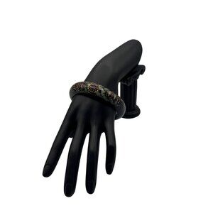 Hand-Painted Wooden Bangle Bracelet With Floral & Abstract Patterns